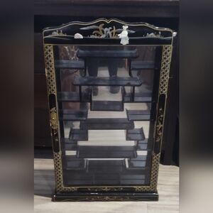 Vintage Oriental Style Black, Ivory And Gold Wall Display Shelf